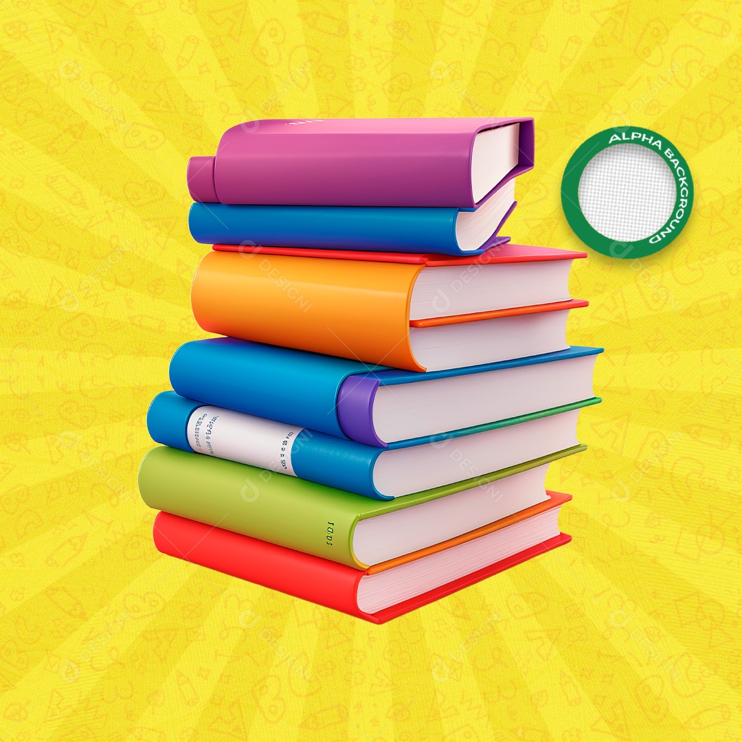 Livros de Leitura Elemento 3D Colorido para Composição PSD