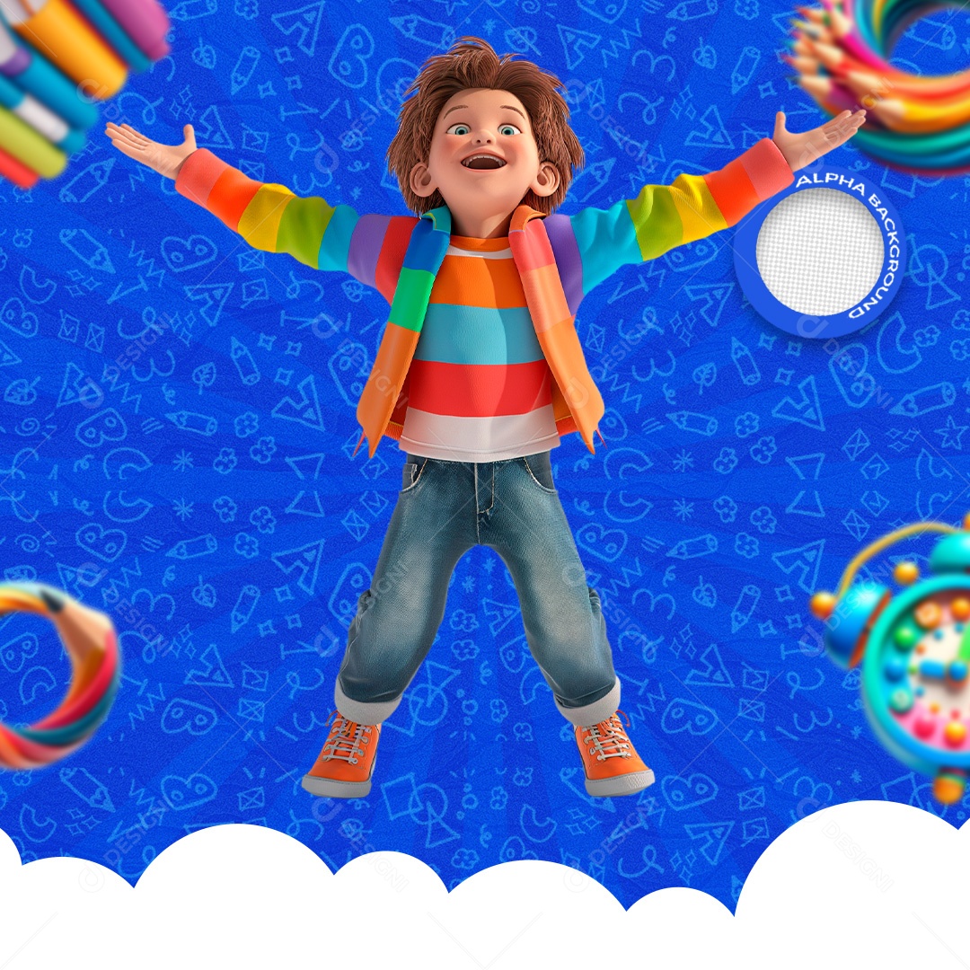 Criança Feliz Elemento 3D de Volta às Aulas para Composição PSD