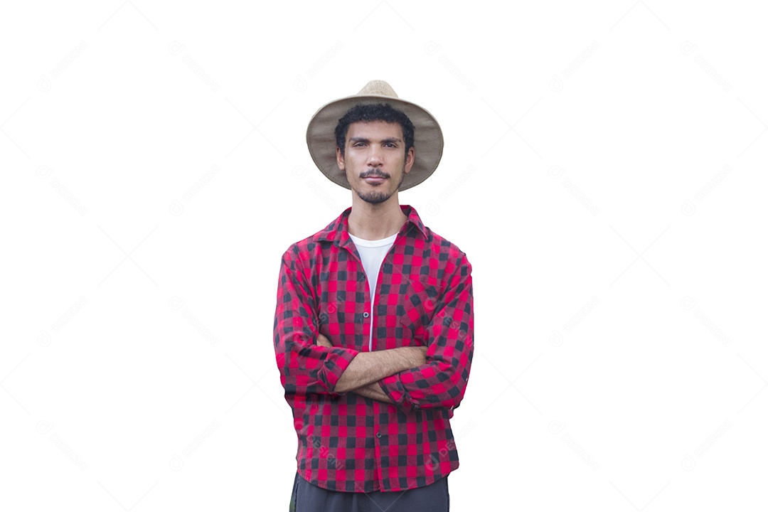 Fazendeiro com chapéu isolado em fundo branco para imagens conceituais