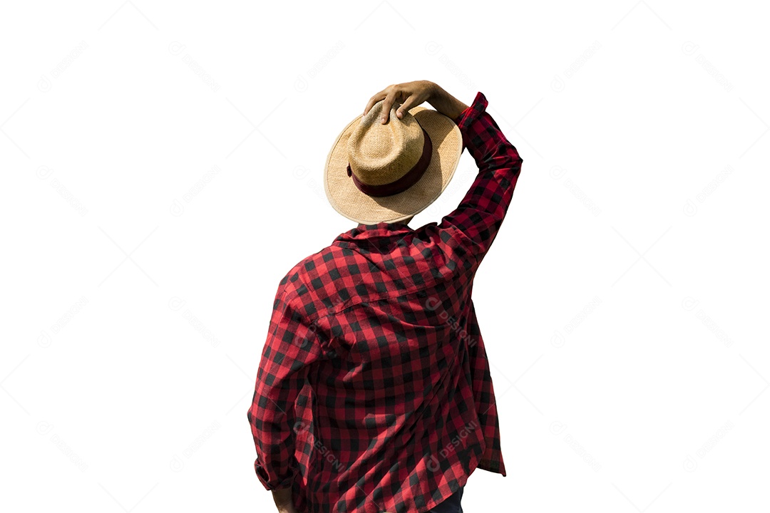 Fazendeiro com chapéu isolado em fundo branco para imagens conceituais