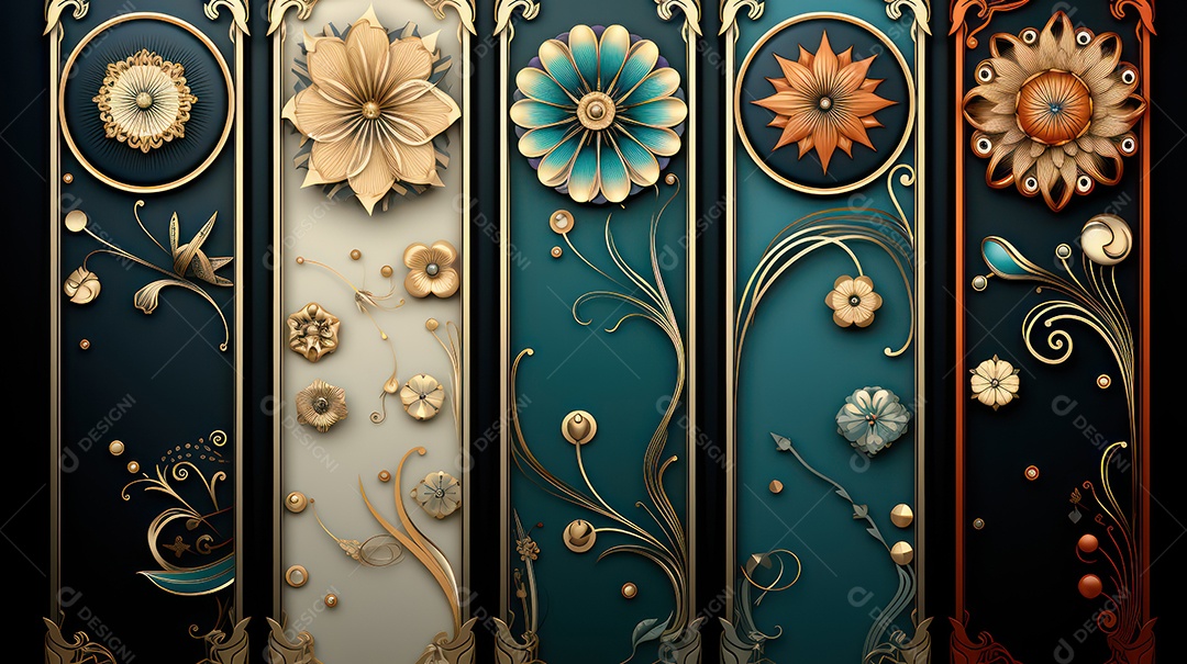 Conjunto de molduras com design de folhagem artística.