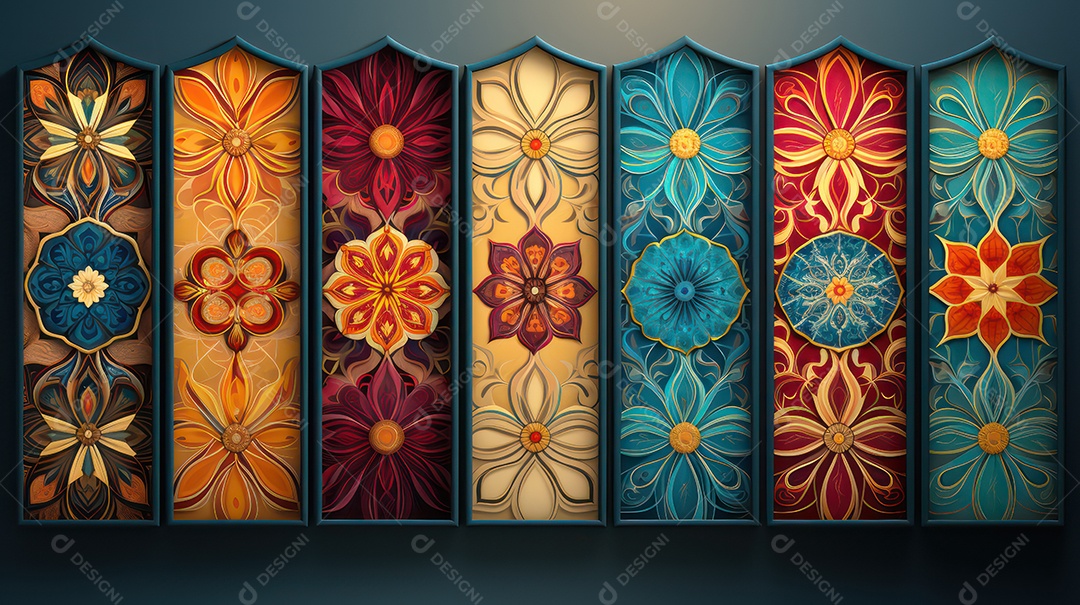 Conjunto de molduras com design de folhagem artística.