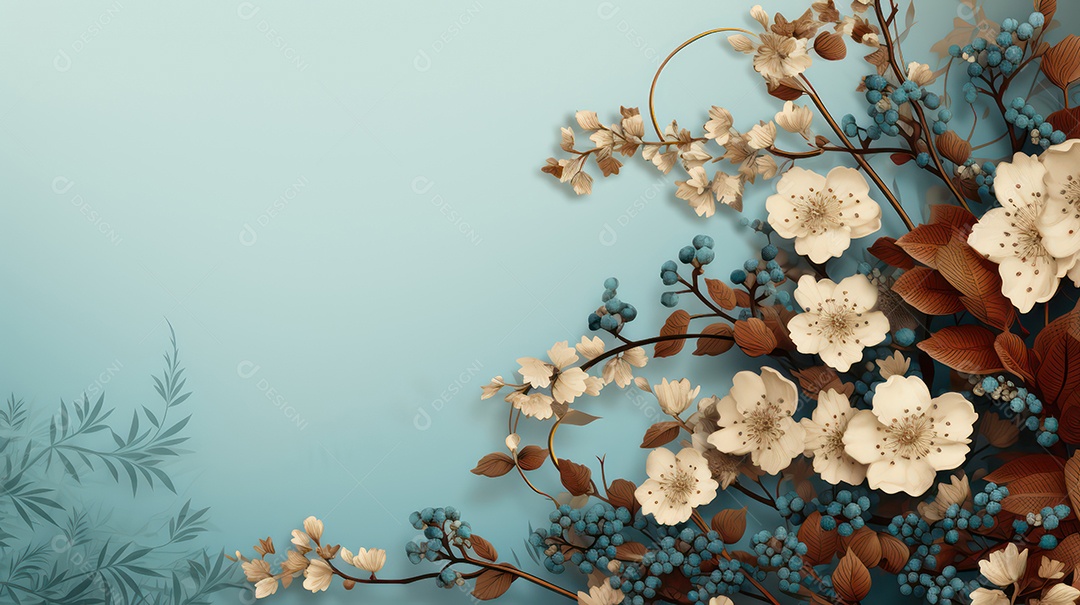 Fundo isolado azul claro  com folhas de outono.