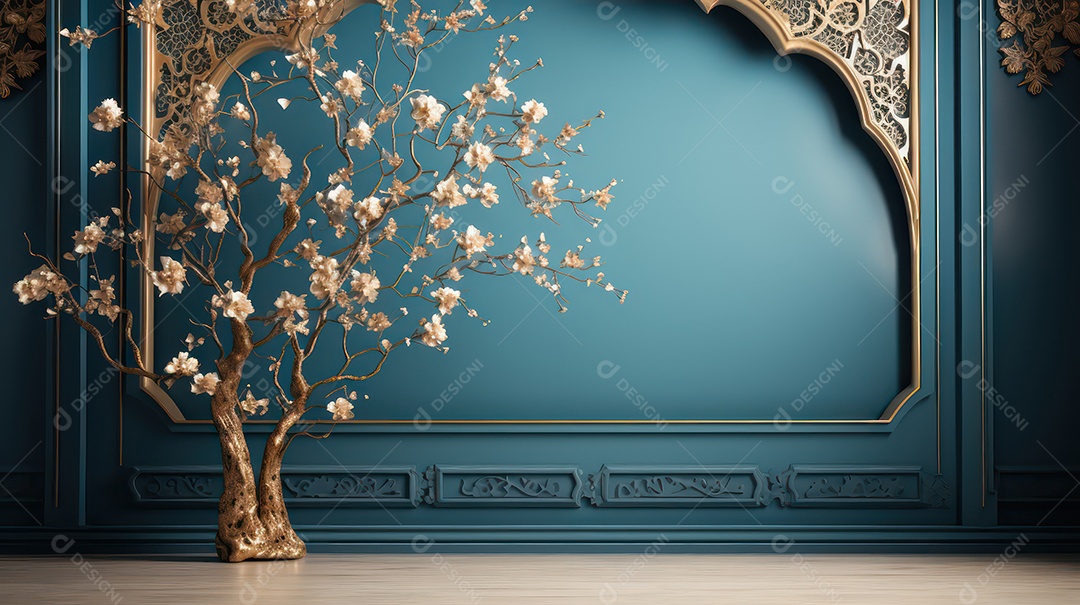 Ornamento de flores sobre um fundo azul.