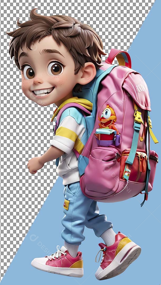 Garotinho com Mochila Elemento 3D de Volta às Aulas para Composição PSD