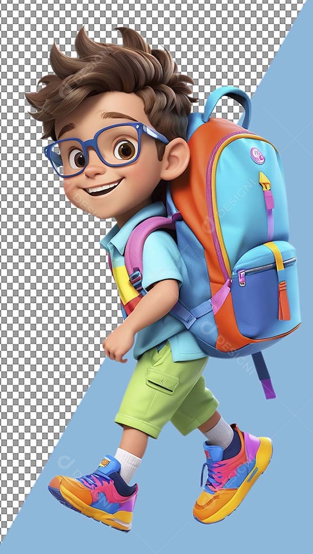 Criança com Mochila Escolar Elemento 3D de Volta às Aulas para Composição PSD
