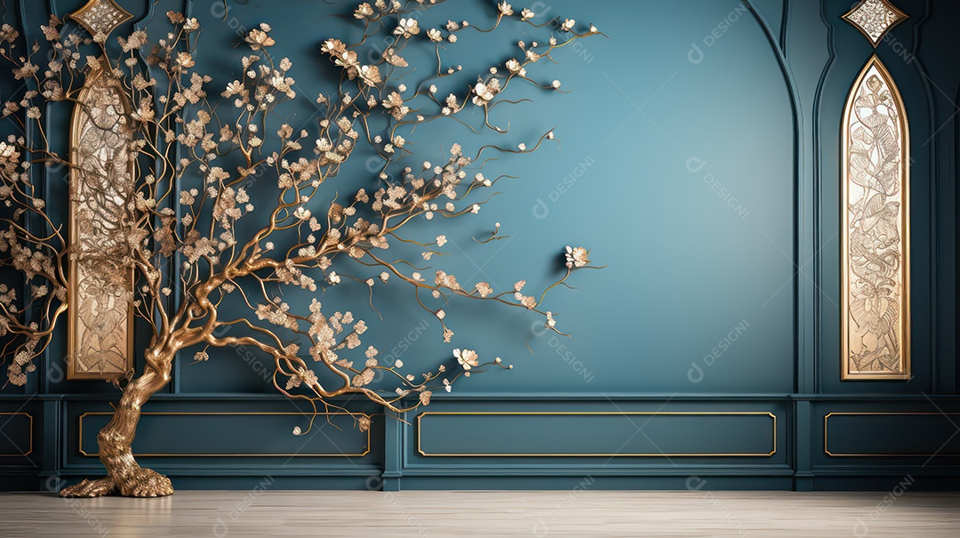 Ornamento de flores sobre um fundo azul.