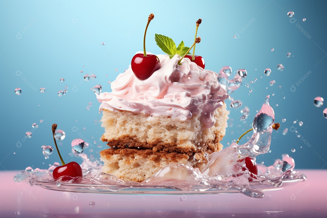 Belas fatias de bolo em camadas em estúdio renderizado em 3D IA