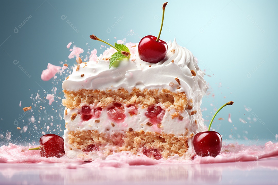 Belas fatias de bolo em camadas em estúdio renderizado em 3D IA