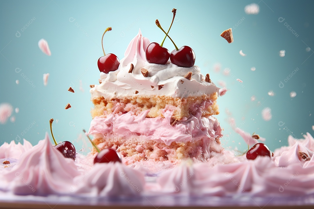Belas fatias de bolo em camadas em estúdio renderizado em 3D IA