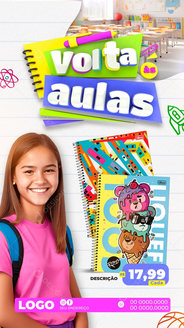 Volta às Aulas Cadernos Tilibra 17,99 Cada Social Media PSD Editável