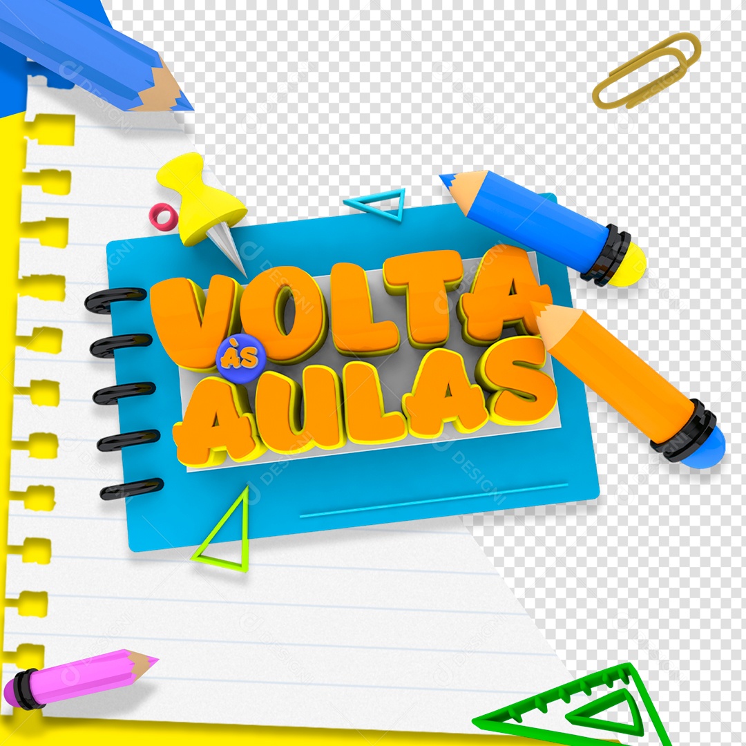 Volta às Aulas Selo 3D Laranja Azul para Composição PSD