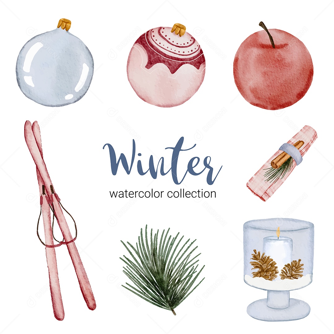 Coleção Aquarela de Inverno Ilustração Vetor EPS