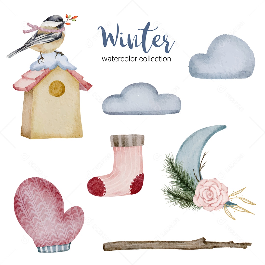 Coleção Aquarela de Inverno Ilustração Vetor EPS