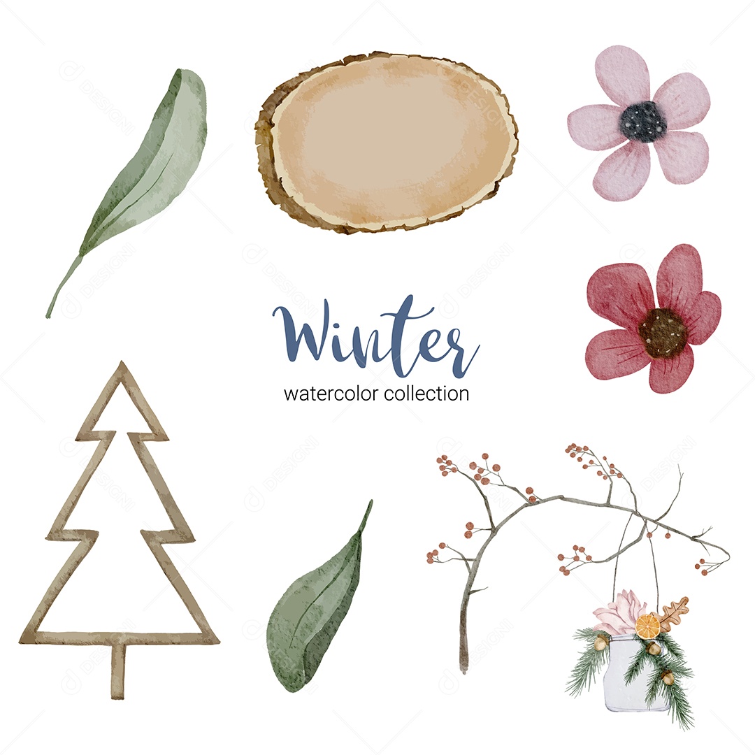 Coleção Aquarela de Inverno Ilustração Vetor EPS