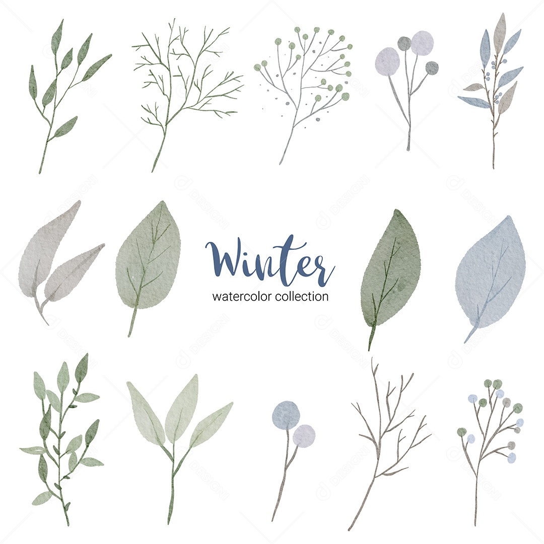 Coleção Aquarela de Inverno Ilustração Vetor EPS