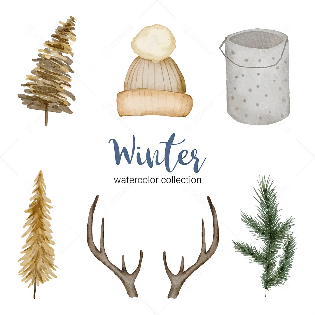 Coleção Aquarela de Inverno Ilustração Vetor EPS