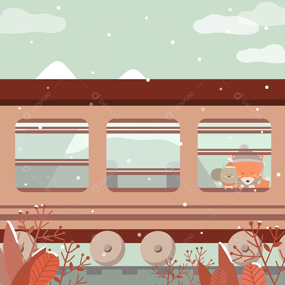 Animais Dentro de um Trem Ilustração Vetor EPS