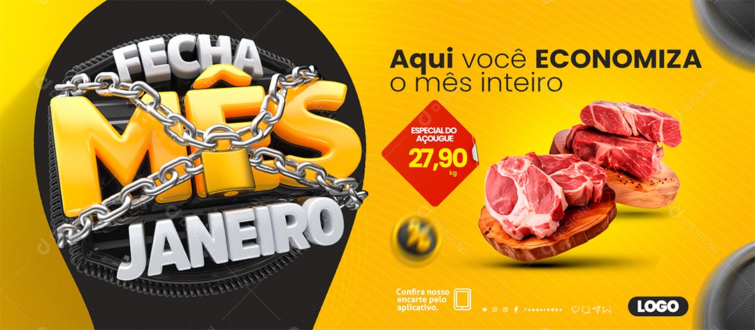 Banner Fecha Mês Janeiro Aqui você Economiza o Mês inteiro Social Media PSD Editável