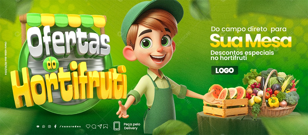 Banner Ofertas do Hortifruti Do campo direto para sua Mesa Social Media PSD Editável