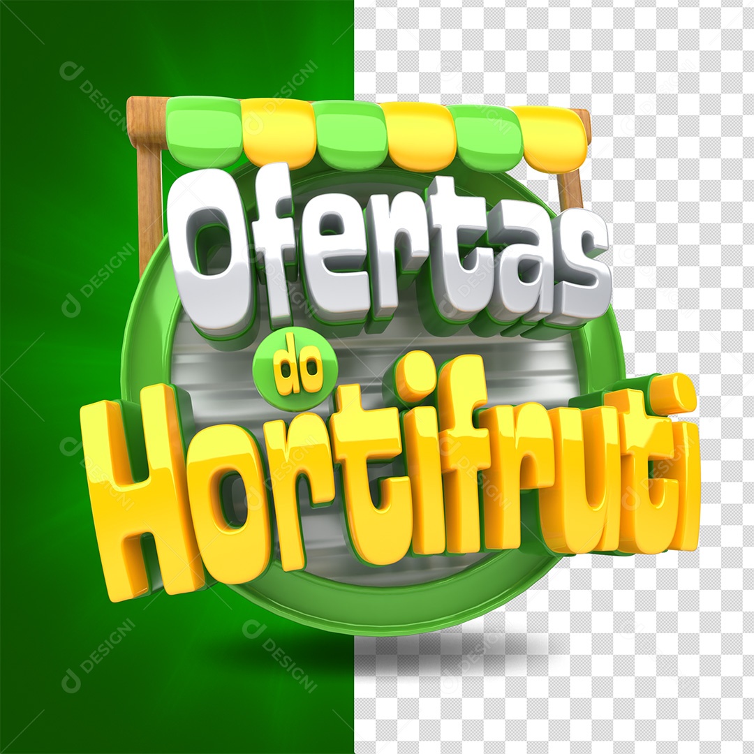 Ofertas do Hortifruti Selo 3D Amarelo Verde e Cinza para Composição PSD