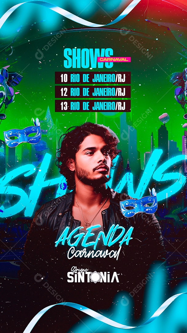 Story Flyer Shows Carnaval Grupo Sintonia Agenda Carnaval Social Media PSD Editável