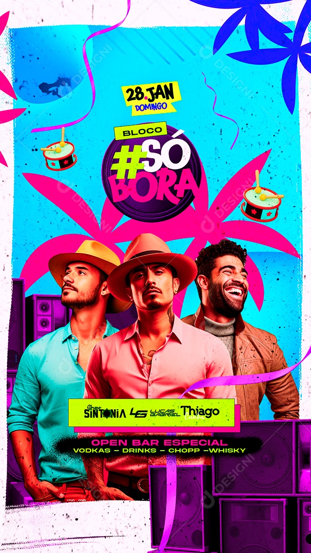 Story Flyer Carnaval Bloco Só Bora Grupo Sintonia Lucas Gabriel Thiago Cunha Social Media PSD Editável