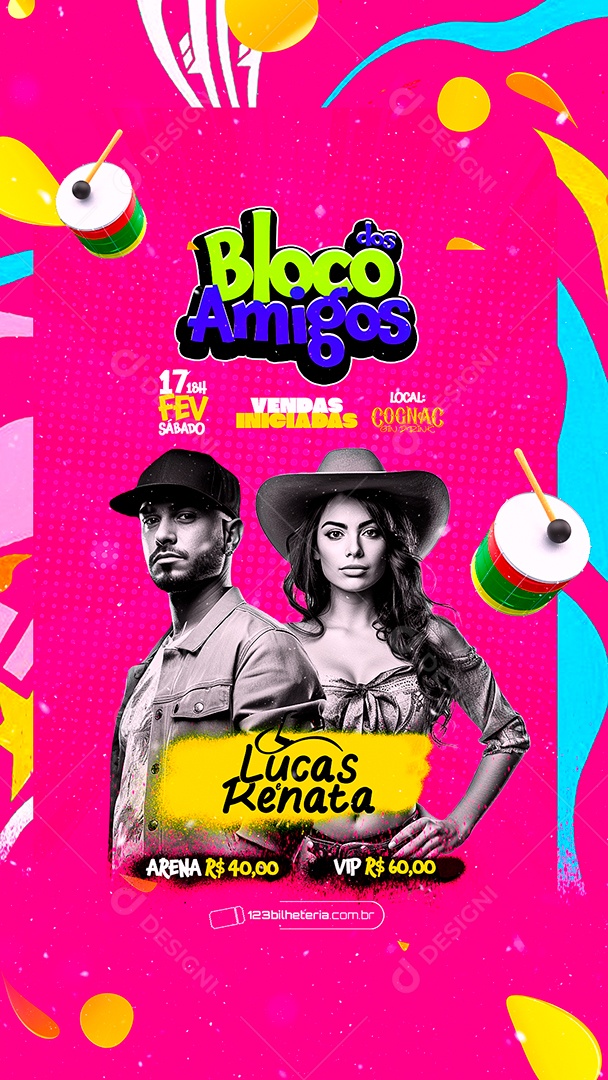 Story Flyer Carnaval Bloco dos Amigos Lucas e Renata Social Media PSD Editável