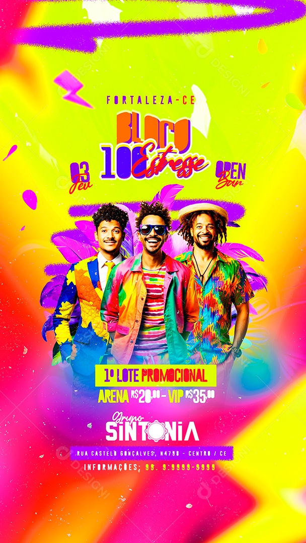 Story Flyer Carnaval Bloco 100 Estresse Grupo Sintonia Social Media PSD Editável