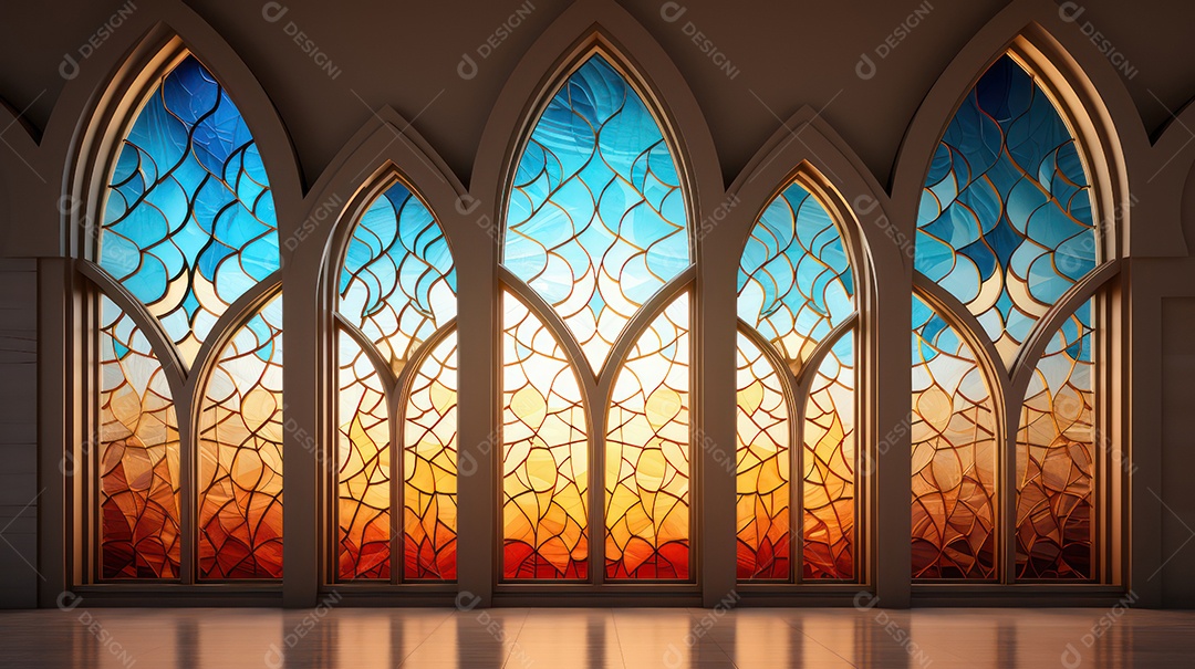Uma grande sala ornamentada com vitrais islâmicos Fundo e papel de parede