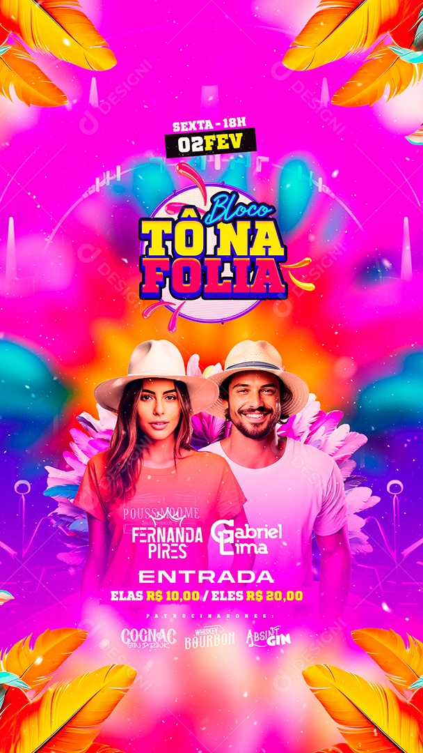 Story Flyer Carnaval Bloco Tô Na Folia Fernanda Pires Gabriel Lima Social Media PSD Editável