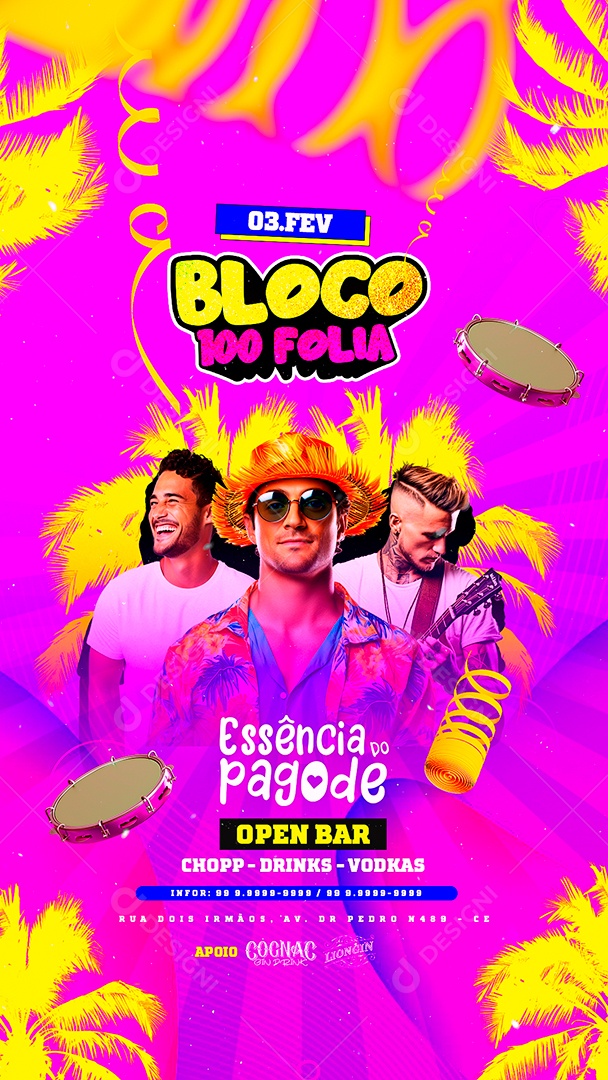 Story Flyer Carnaval Bloco 100 Folia Essência Do Pagode Social Media PSD Editável