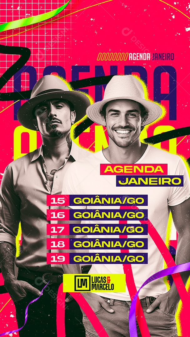 Story Flyer Carnaval Agenda Janeiro Lucas & Marcelo Social Media PSD Editável