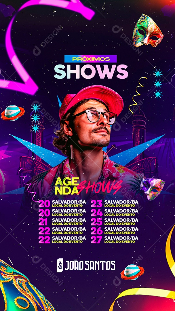 Story Flyer Carnaval Próximos Shows João Santos Agenda Shows Social Media PSD Editável