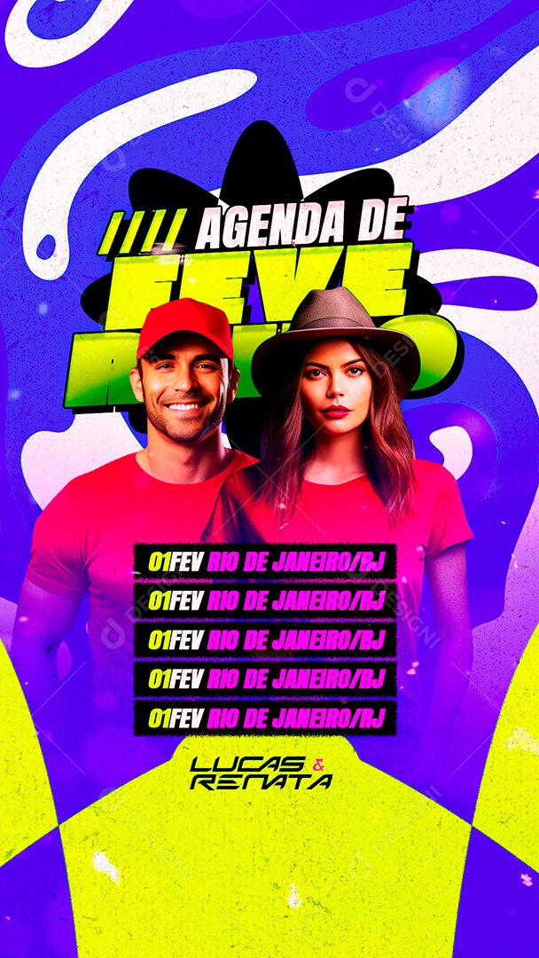 Story Flyer Carnaval Agenda de Fevereiro Lucas & Renata Social Media PSD Editável