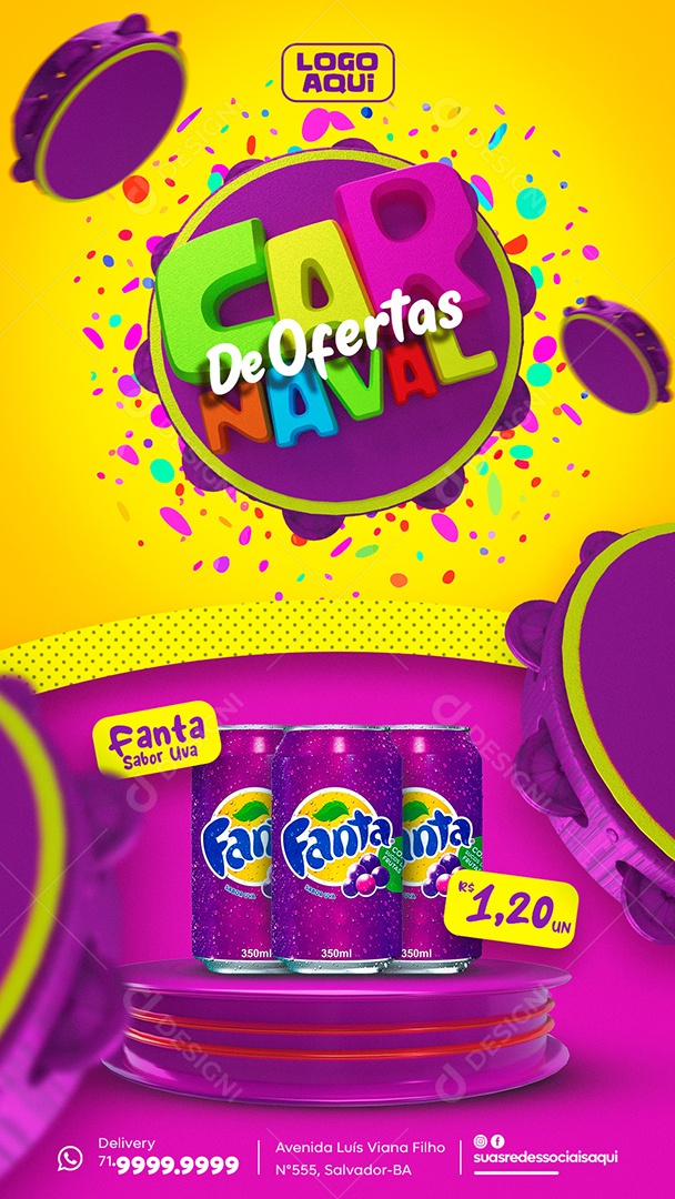 Story Carnaval De Ofertas Fanta Uva Refrigerante Social Media PSD Editável