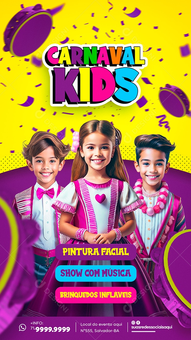 Carnaval Kids Pintura Facial Show Com Música Social Media PSD Editável