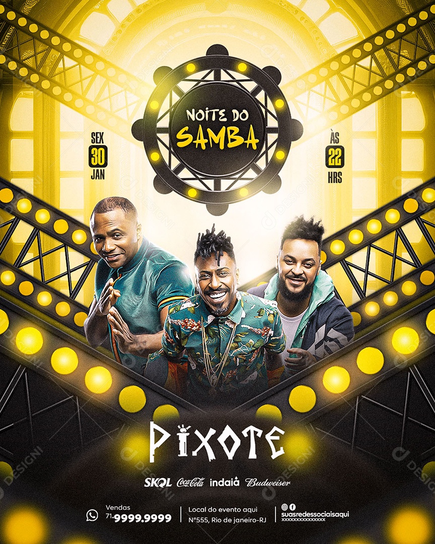 Social Media Flyer Story Noite Do Samba Pixote PSD Editável