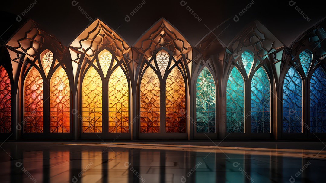 Uma grande sala ornamentada com vitrais islâmicos Fundo e papel de parede