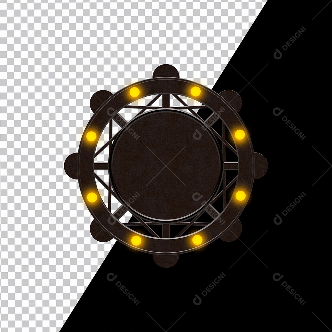 Elemento 3D Moldura Redonda Com Luzes Para Composição PSD