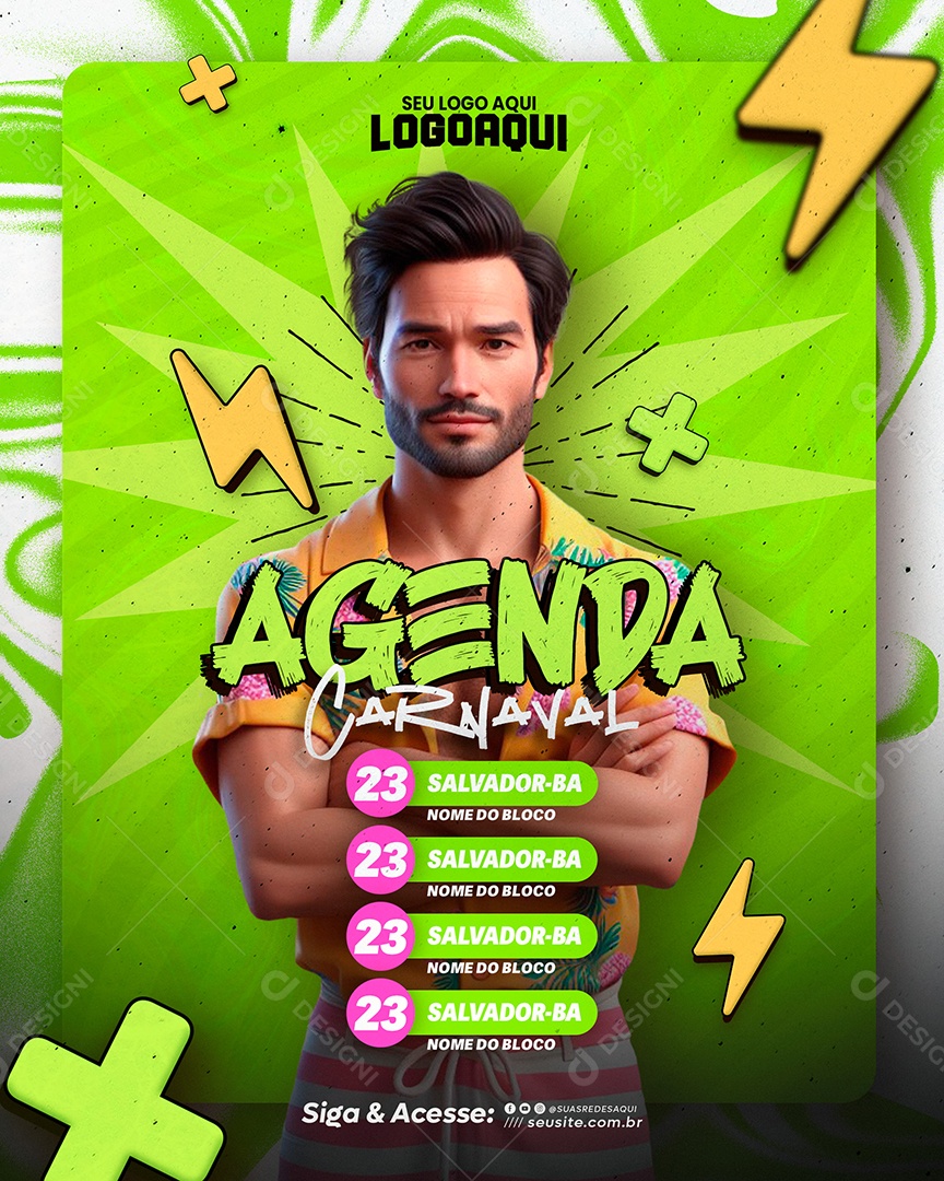 Social Media Flyer Story Agenda Carnaval PSD Editável