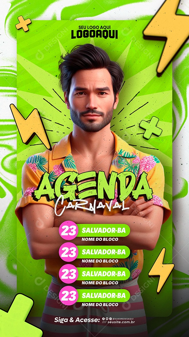 Social Media Flyer Story Agenda Carnaval PSD Editável
