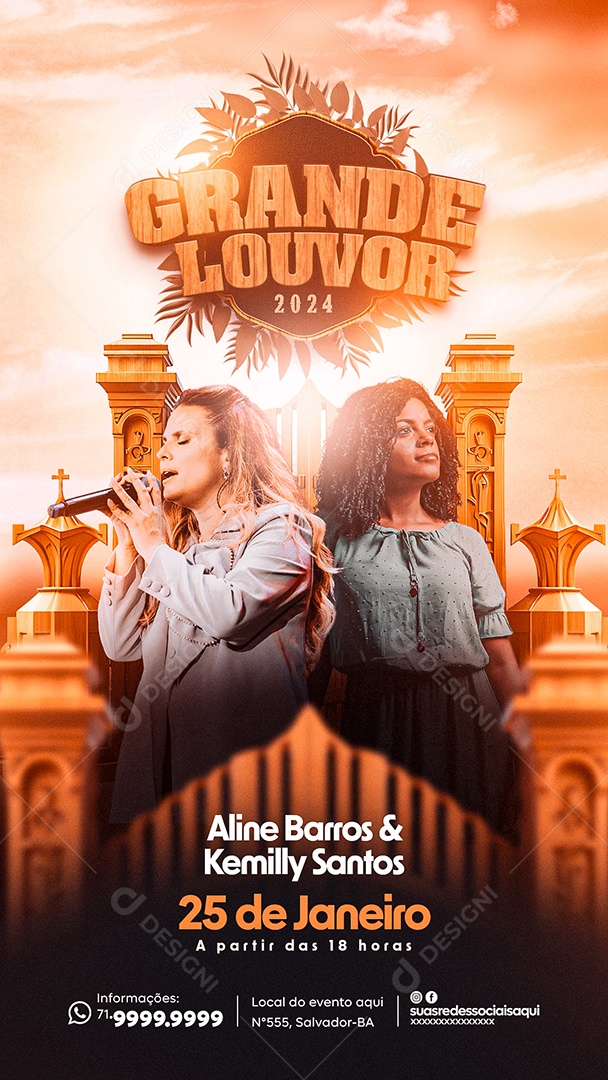 Social Media Flyer Story Grande Louvor 2024 PSD Editável