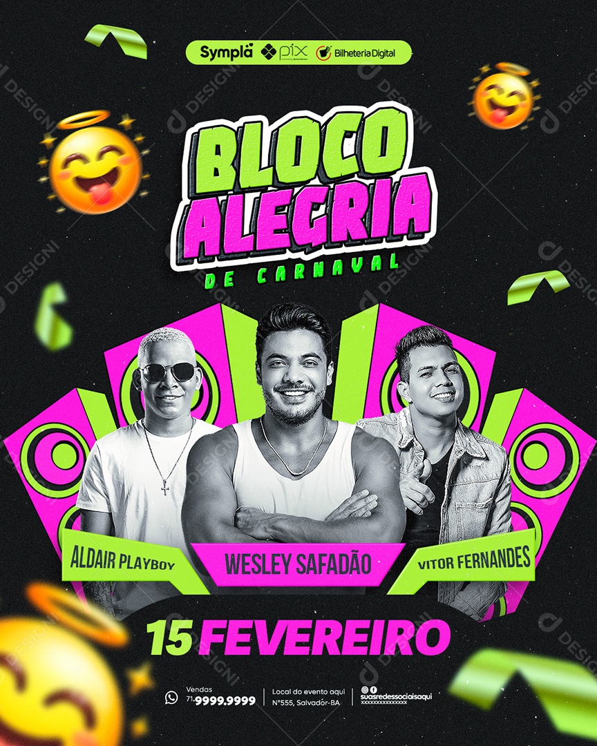 Social Media Flyer Story Bloco Alegria De Carnaval PSD Editável