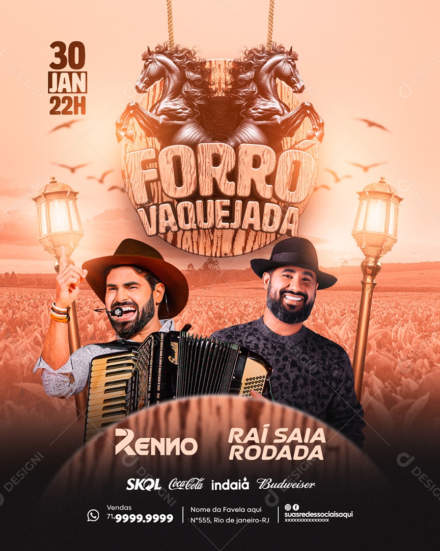 Flyer Story Forró Vaquejada Renno Raí Saia Rodada Social Media PSD Editável