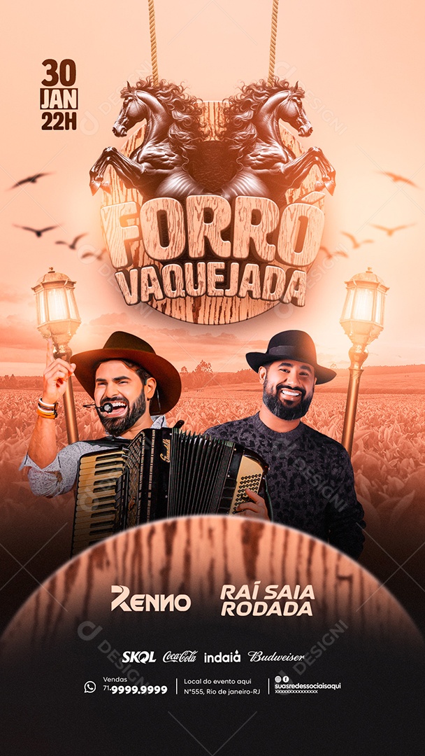 Flyer Story Forró Vaquejada Renno Raí Saia Rodada Social Media PSD Editável