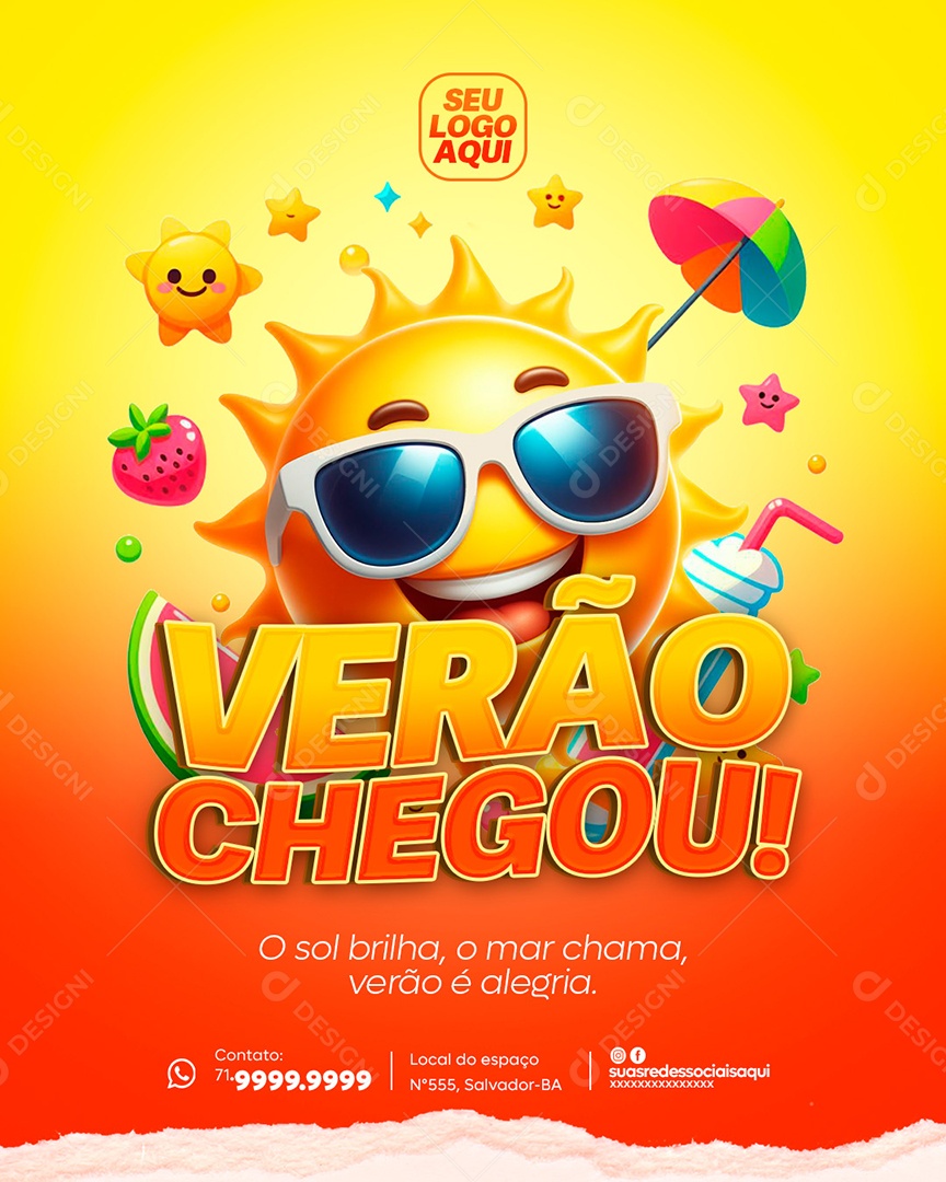 Social Media Verão Chegou O Sol Brilha o Mar Chama PSD Editável