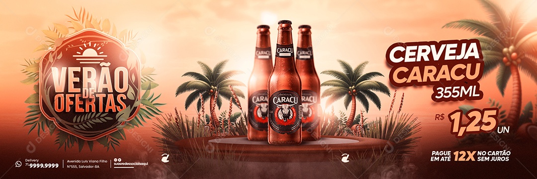 Social Media Carrossel Verão De Ofertas Cerveja Caracu PSD Editável