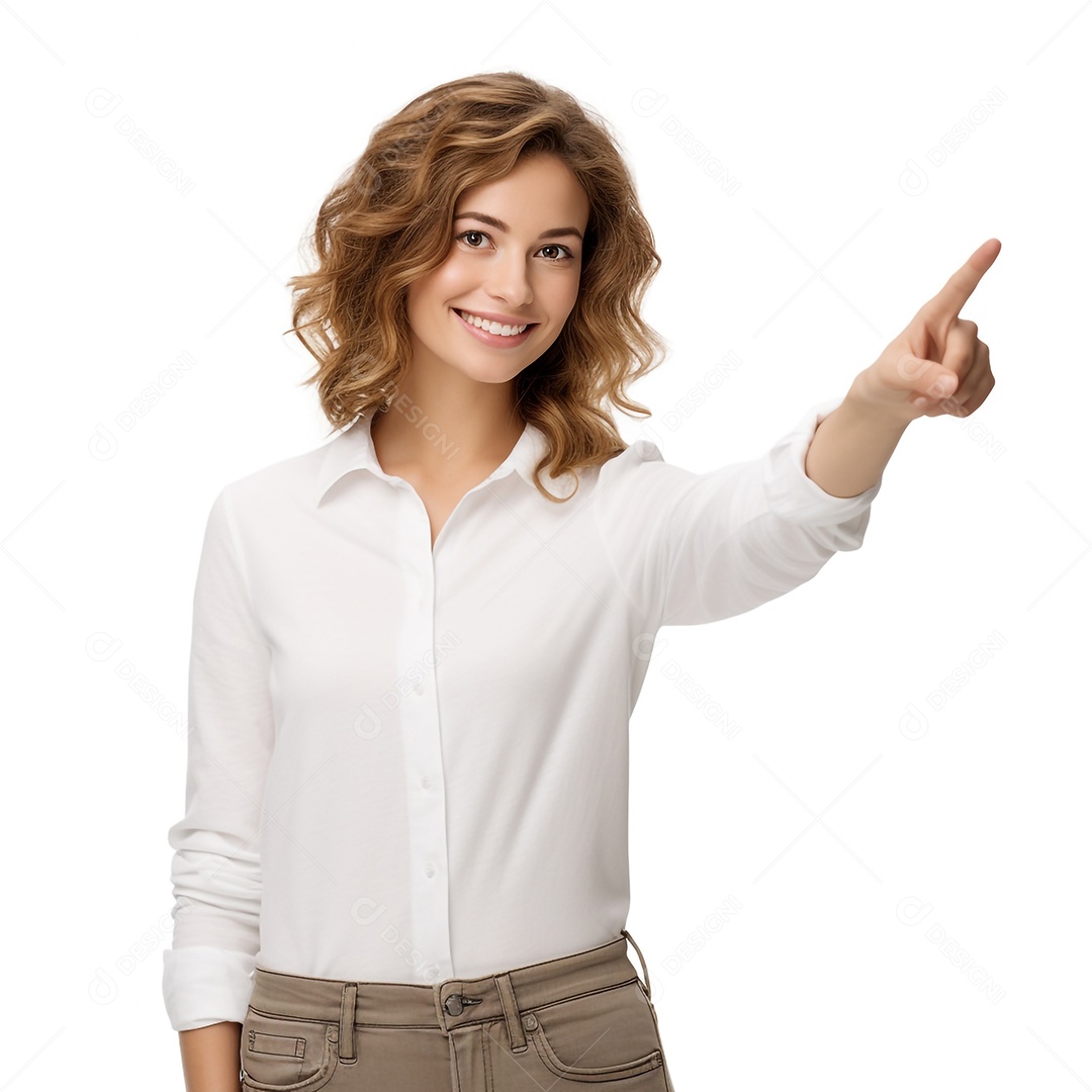 Mulher linda moderna apontando para o lado
