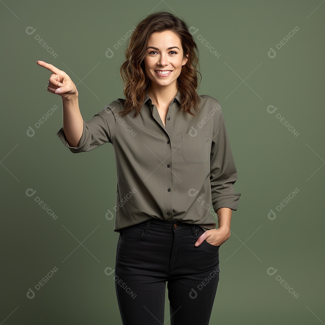 Linda mulher profissional apontando para o lado